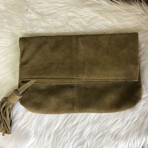 SUEDE FOLDOVER CLUTCH